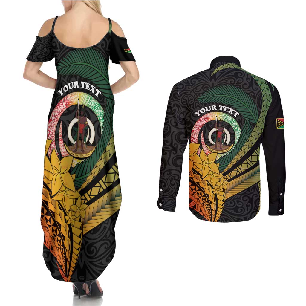 Personalised Vanuatu Independence Day Couples Matching Summer Maxi Dress and Long Sleeve Button Shirt July 30 Pig Tusk Long God Yumi Stanap