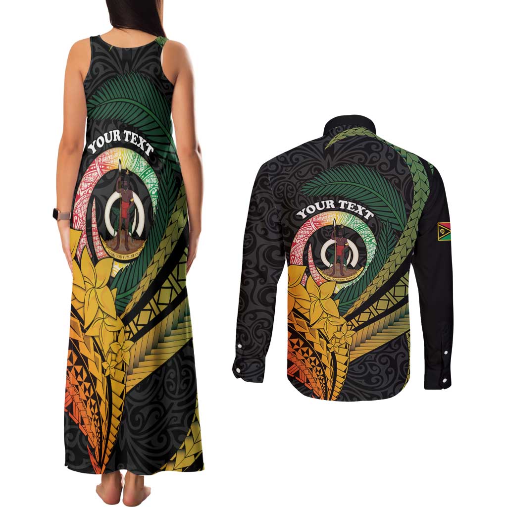 Personalised Vanuatu Independence Day Couples Matching Tank Maxi Dress and Long Sleeve Button Shirt July 30 Pig Tusk Long God Yumi Stanap