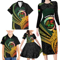 Personalised Vanuatu Independence Day Family Matching Long Sleeve Bodycon Dress and Hawaiian Shirt July 30 Pig Tusk Long God Yumi Stanap