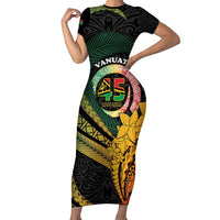 Personalised Vanuatu Independence Day Family Matching Short Sleeve Bodycon Dress and Hawaiian Shirt July 30 Pig Tusk Long God Yumi Stanap