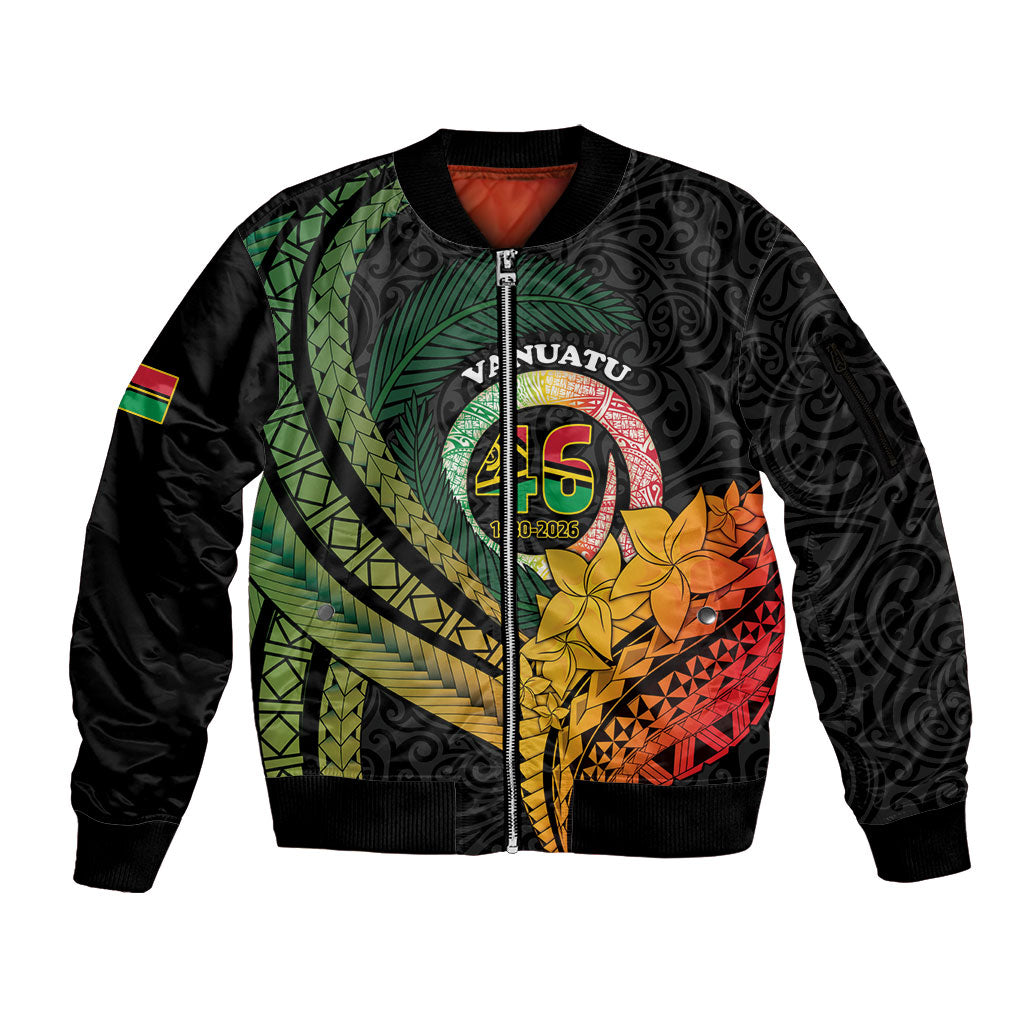 Personalised Vanuatu Independence Day Sleeve Zip Bomber Jacket July 30 Pig Tusk Long God Yumi Stanap LT14 Unisex Black - Polynesian Pride
