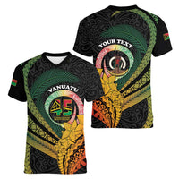 Personalised Vanuatu Independence Day Women V-Neck T-Shirt July 30 Pig Tusk Long God Yumi Stanap