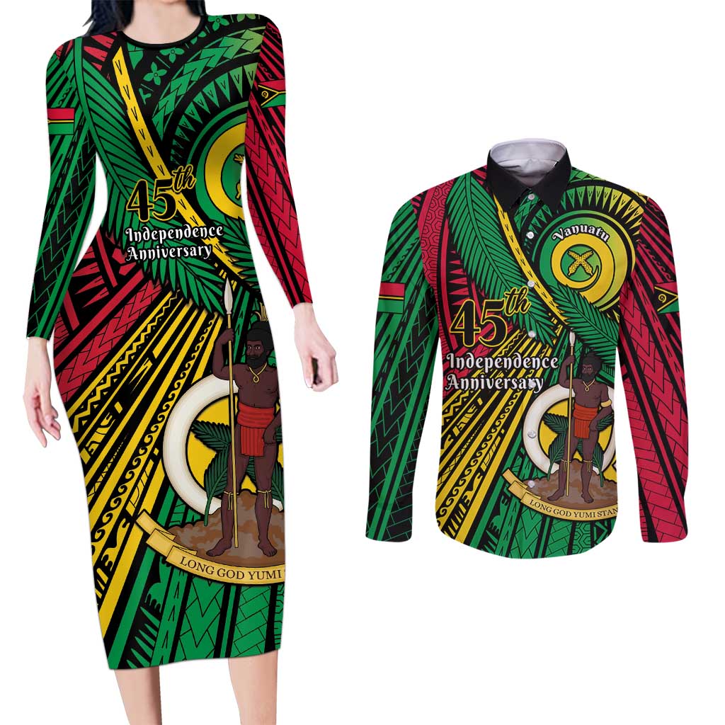 Halo Vanuatu Couples Matching Long Sleeve Bodycon Dress and Long Sleeve Button Shirt Happy 45th Independence Anniversary