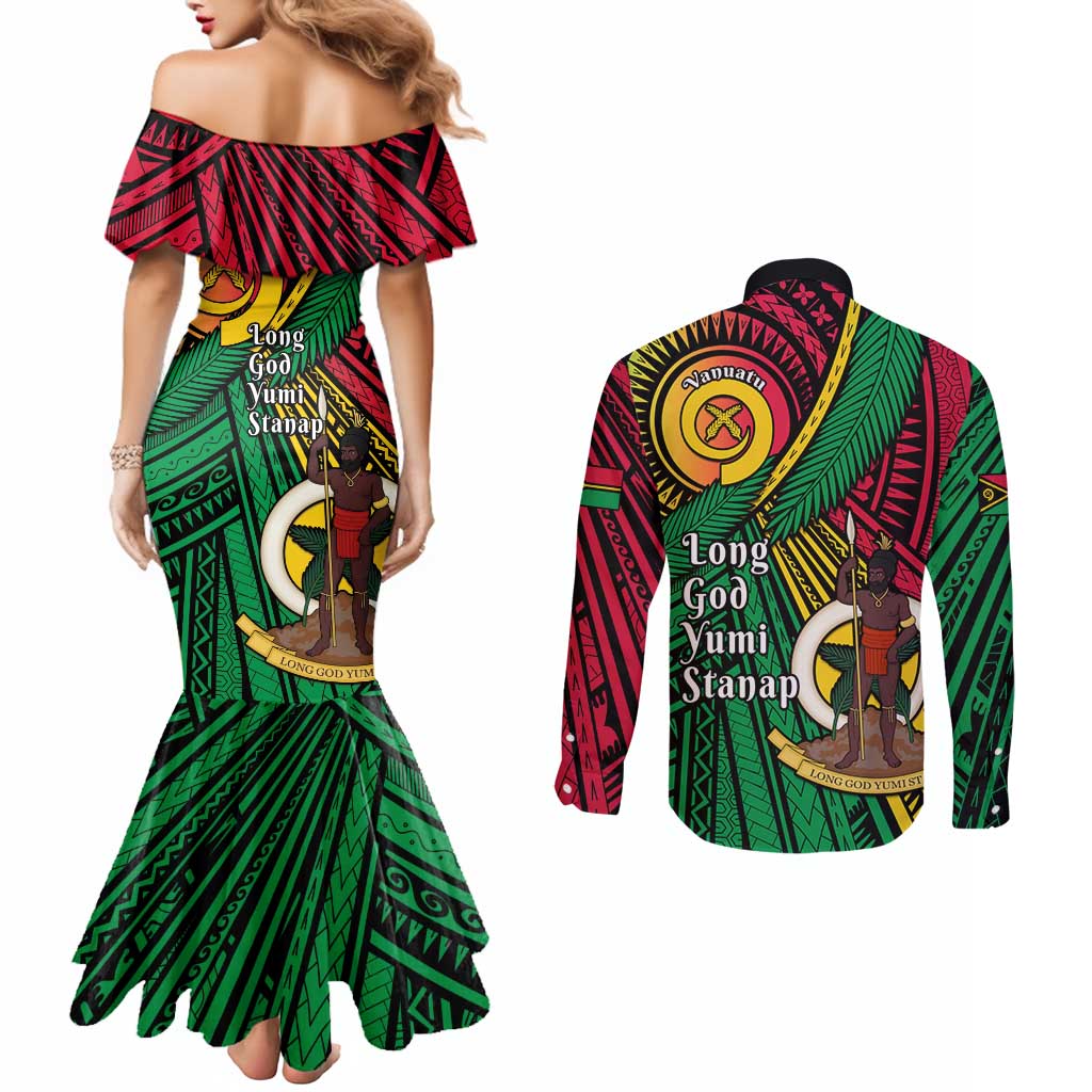 Halo Vanuatu Couples Matching Mermaid Dress and Long Sleeve Button Shirt Happy 45th Independence Anniversary