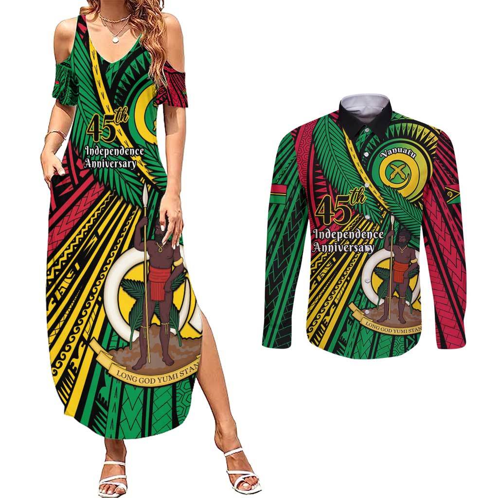 Halo Vanuatu Couples Matching Summer Maxi Dress and Long Sleeve Button Shirt Happy 45th Independence Anniversary