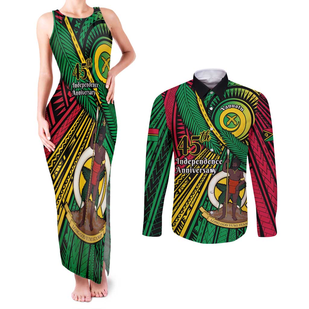 Halo Vanuatu Couples Matching Tank Maxi Dress and Long Sleeve Button Shirt Happy 45th Independence Anniversary