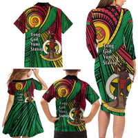 Halo Vanuatu Family Matching Long Sleeve Bodycon Dress and Hawaiian Shirt Happy 45th Independence Anniversary
