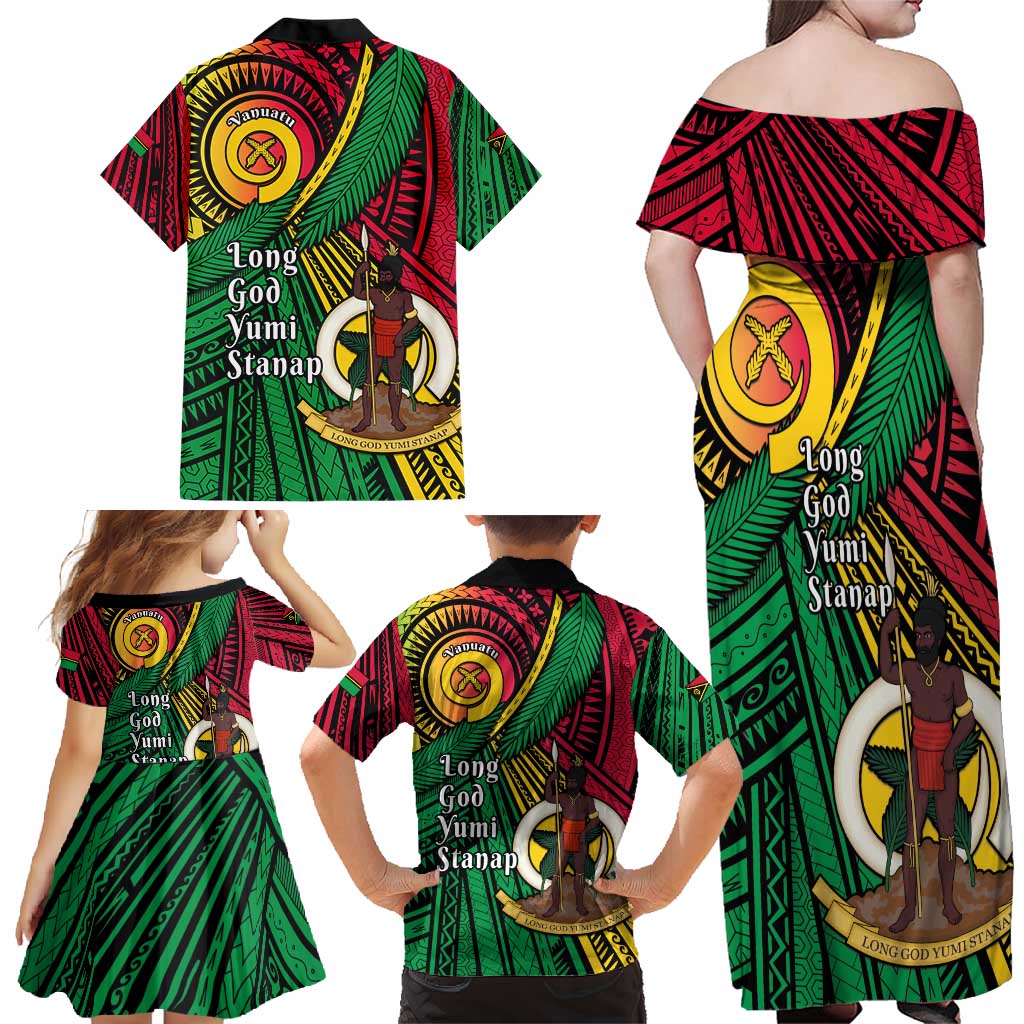 Halo Vanuatu Family Matching Off Shoulder Maxi Dress and Hawaiian Shirt Happy 45th Independence Anniversary