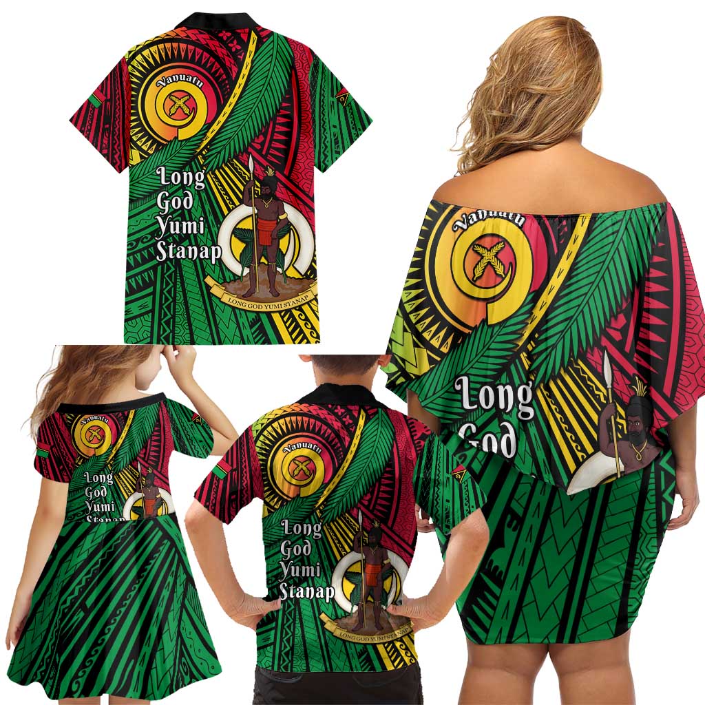 Halo Vanuatu Family Matching Off Shoulder Short Dress and Hawaiian Shirt Happy 45th Independence Anniversary