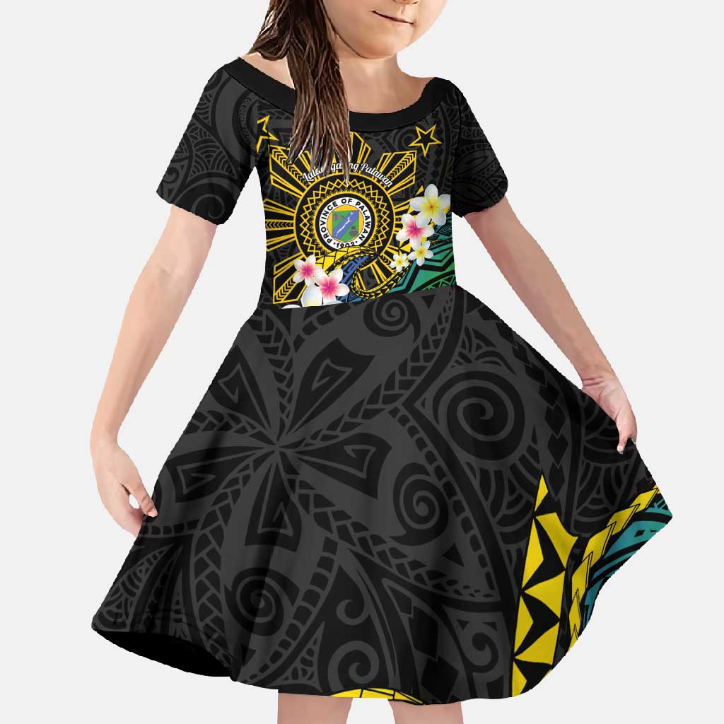 Lalawigan ng Palawan Family Matching Off Shoulder Maxi Dress and Hawaiian Shirt Philippines Province Land of Promise LT14 Daughter's Dress Black - Polynesian Pride