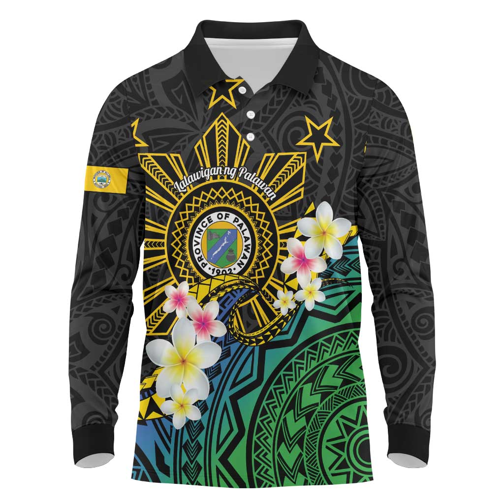 Lalawigan ng Palawan Long Sleeve Polo Shirt Philippines Province Land of Promise LT14 Black - Polynesian Pride