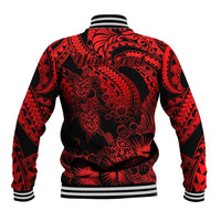 Personalised Polynesian Baseball Jacket Tribal Honu Turtle with Hibiscus Red Version LT14 - Polynesian Pride