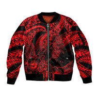 Personalised Polynesian Sleeve Zip Bomber Jacket Tribal Honu Turtle with Hibiscus Red Version LT14 Unisex Red - Polynesian Pride