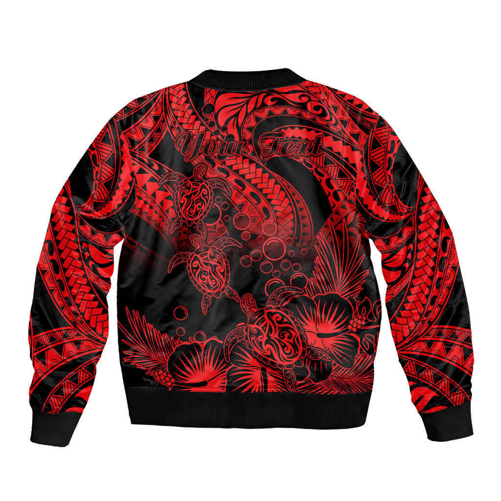 Personalised Polynesian Sleeve Zip Bomber Jacket Tribal Honu Turtle with Hibiscus Red Version LT14 - Polynesian Pride