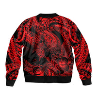 Personalised Polynesian Sleeve Zip Bomber Jacket Tribal Honu Turtle with Hibiscus Red Version LT14 - Polynesian Pride