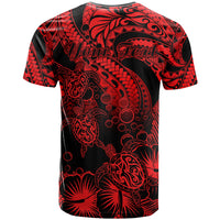 Custom Polynesian T Shirt Tribal Honu Turtle with Hibiscus Red Version LT14 - Polynesian Pride