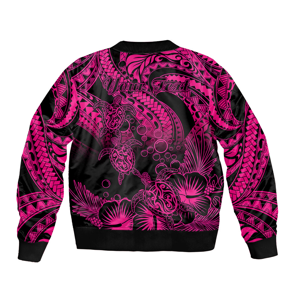 Personalised Polynesian Bomber Jacket Tribal Honu Turtle with Hibiscus Pink Version LT14 - Polynesian Pride