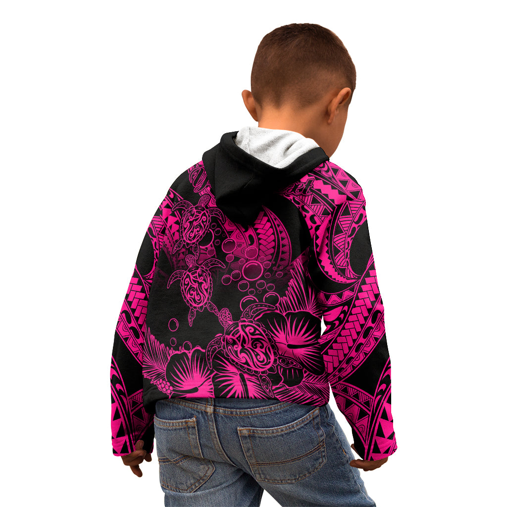 Personalised Polynesian Kid Hoodie Tribal Honu Turtle with Hibiscus Pink Version LT14 - Polynesian Pride