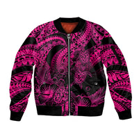 Personalised Polynesian Sleeve Zip Bomber Jacket Tribal Honu Turtle with Hibiscus Pink Version LT14 Unisex Pink - Polynesian Pride