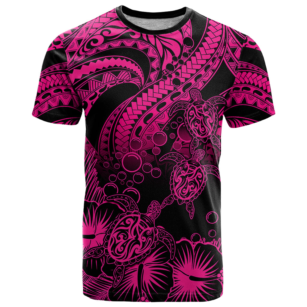 Custom Polynesian T Shirt Tribal Honu Turtle with Hibiscus Pink Version LT14 Pink - Polynesian Pride