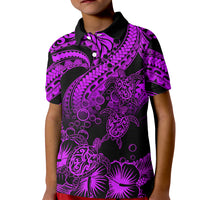 Personalised Polynesian Kid Polo Shirt Tribal Honu Turtle with Hibiscus Purple Version LT14 Kid Purple - Polynesian Pride