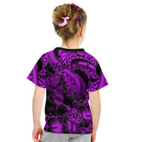 Personalised Polynesian Kid T Shirt Tribal Honu Turtle with Hibiscus Purple Version LT14 - Polynesian Pride