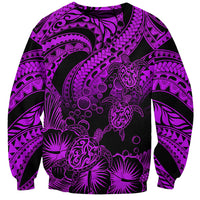 Personalised Polynesian Sweatshirt Tribal Honu Turtle with Hibiscus Purple Version LT14 Unisex Purple - Polynesian Pride