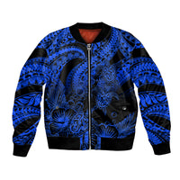 Personalised Polynesian Bomber Jacket Tribal Honu Turtle with Hibiscus Blue Version LT14 Unisex Blue - Polynesian Pride