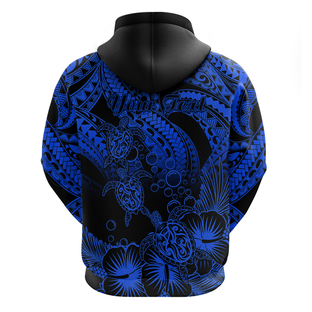 Custom Polynesian Hoodie Tribal Honu Turtle with Hibiscus Blue Version LT14 - Polynesian Pride