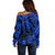 Personalised Polynesian Off Shoulder Sweater Tribal Honu Turtle with Hibiscus Blue Version LT14 - Polynesian Pride