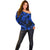 Personalised Polynesian Off Shoulder Sweater Tribal Honu Turtle with Hibiscus Blue Version LT14 - Polynesian Pride