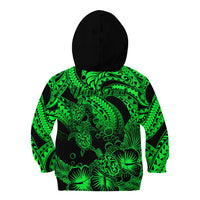 Personalised Polynesian Kid Hoodie Tribal Honu Turtle with Hibiscus Green Version LT14 - Polynesian Pride