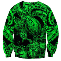 Personalised Polynesian Sweatshirt Tribal Honu Turtle with Hibiscus Green Version LT14 - Polynesian Pride