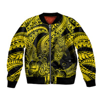 Personalised Polynesian Bomber Jacket Tribal Honu Turtle with Hibiscus Gold Version LT14 Unisex Gold - Polynesian Pride