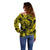 Personalised Polynesian Off Shoulder Sweater Tribal Honu Turtle with Hibiscus Gold Version LT14 - Polynesian Pride