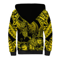 Personalised Polynesian Sherpa Hoodie Tribal Honu Turtle with Hibiscus Gold Version LT14 - Polynesian Pride