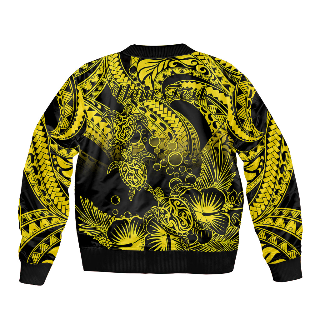 Personalised Polynesian Sleeve Zip Bomber Jacket Tribal Honu Turtle with Hibiscus Gold Version LT14 - Polynesian Pride