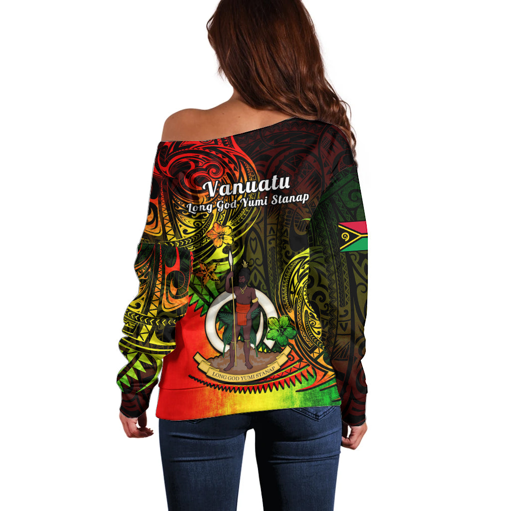 Polynesian Pride Vanuatu Off Shoulder Sweater Reggae Polynesia Long God Yumi Stanap LT14 - Polynesian Pride