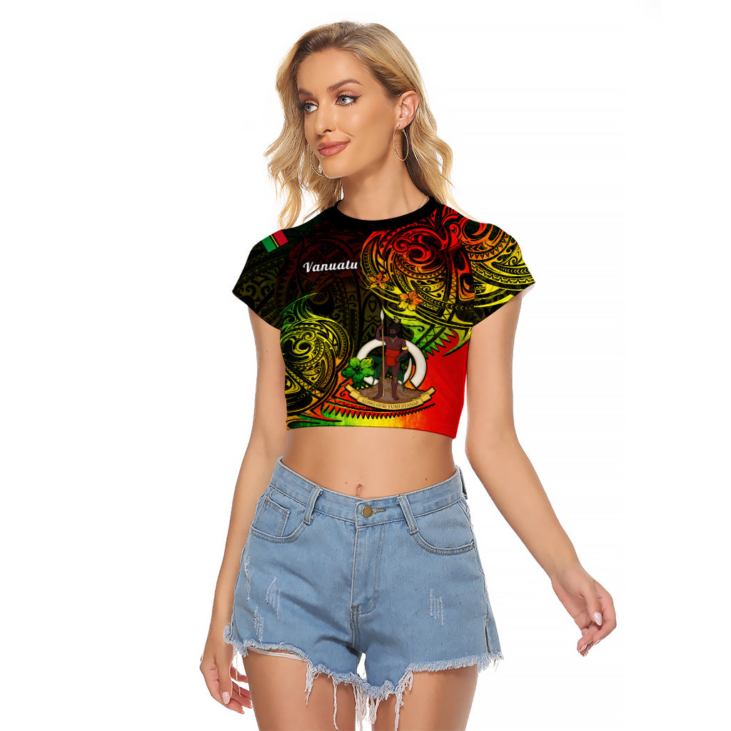 Polynesian Pride Vanuatu Raglan Cropped T Shirt Reggae Polynesia Long God Yumi Stanap LT14 Female Reggae - Polynesian Pride