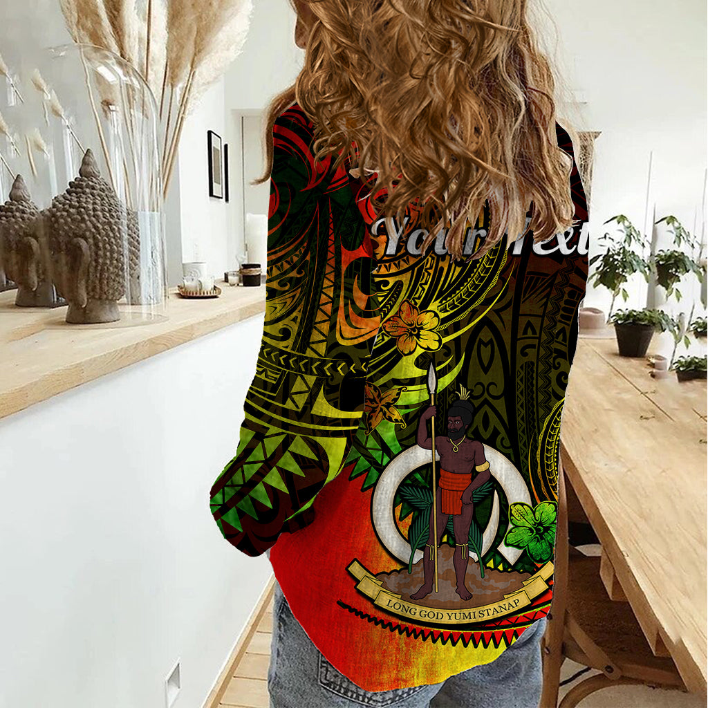 Personalised Vanuatu Women Casual Shirt Reggae Polynesia Long God Yumi Stanap LT14 - Polynesian Pride
