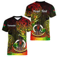 Personalised Vanuatu Women V Neck T Shirt Reggae Polynesia Long God Yumi Stanap LT14 - Polynesian Pride