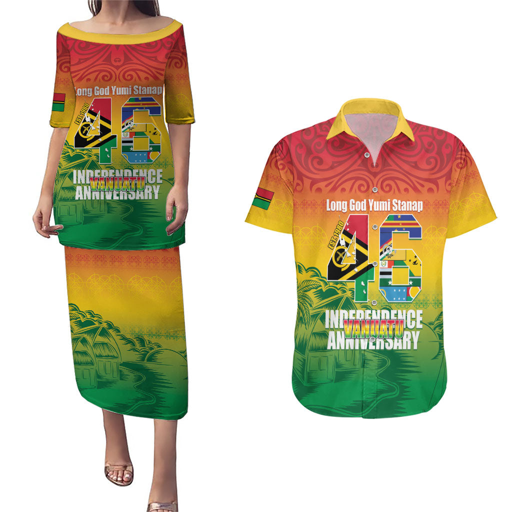 Vanuatu Indipendens Dei Couples Matching Puletasi and Hawaiian Shirt Yumi 46th Independence Anniversary LT14 Reggae - Polynesian Pride