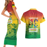 Vanuatu Indipendens Dei Couples Matching Short Sleeve Bodycon Dress and Hawaiian Shirt Yumi 46th Independence Anniversary