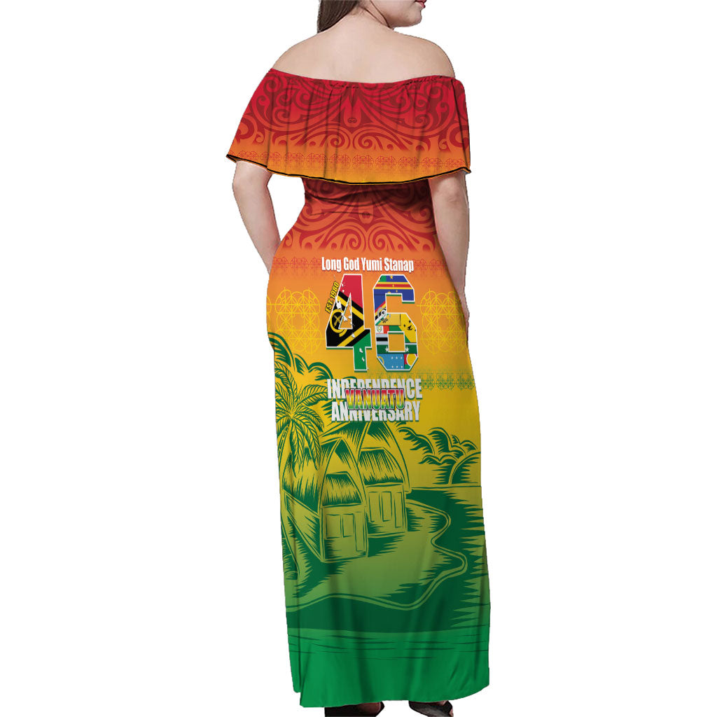 Vanuatu Indipendens Dei Family Matching Off Shoulder Maxi Dress and Hawaiian Shirt Yumi 46th Independence Anniversary