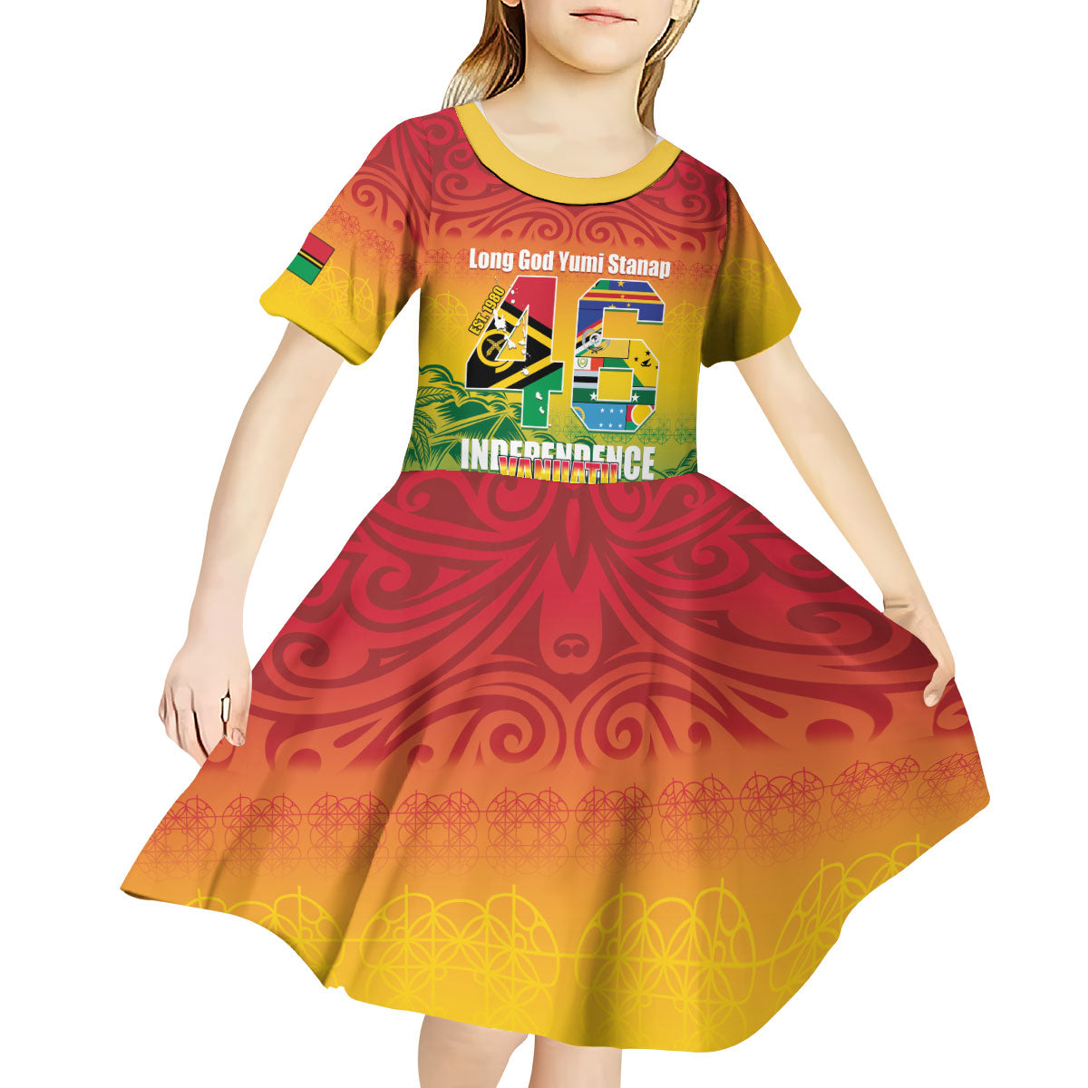 Vanuatu Indipendens Dei Kid Short Sleeve Dress Yumi 46th Independence Anniversary LT14 - Polynesian Pride