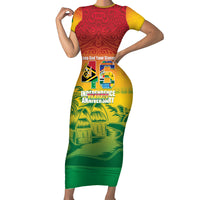 Vanuatu Indipendens Dei Short Sleeve Bodycon Dress Yumi 46th Independence Anniversary LT14 Long Dress Reggae - Polynesian Pride