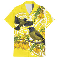 Bellbird New Zealand Family Matching Off Shoulder Maxi Dress and Hawaiian Shirt Korimako Kowhai Maori Pattern
