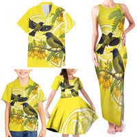 Bellbird New Zealand Family Matching Tank Maxi Dress and Hawaiian Shirt Korimako Kowhai Maori Pattern