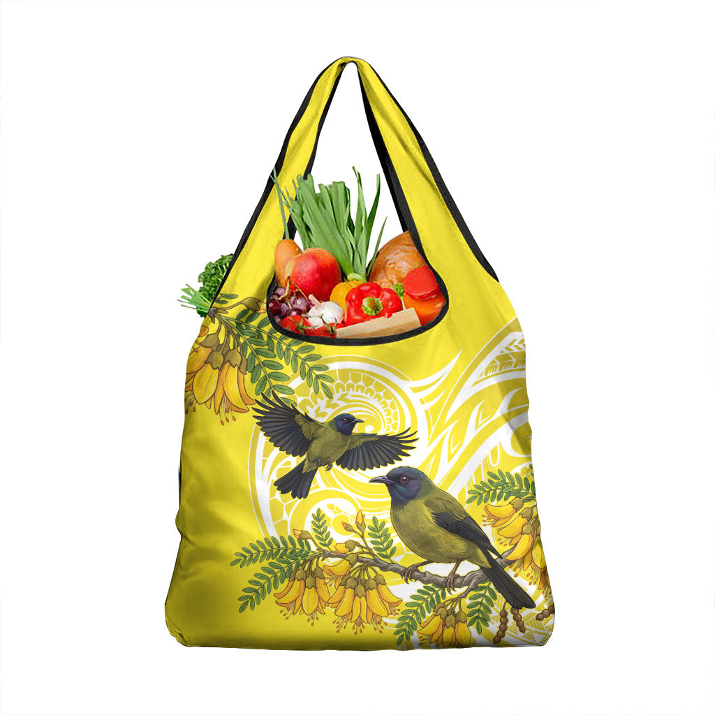 Bellbird New Zealand Grocery Bag Korimako Kowhai Maori Pattern