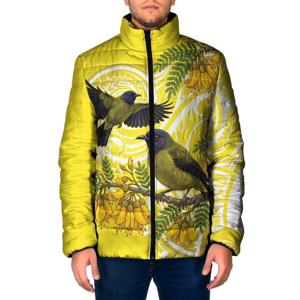 Bellbird New Zealand Padded Jacket Korimako Kowhai Maori Pattern